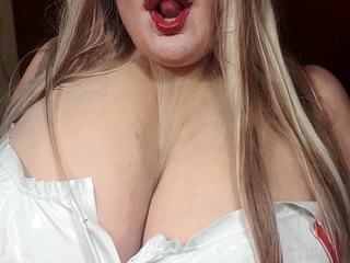 Omg nasty nurse is rubbing cock toy between fat tis