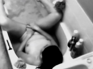 Hairy small-titted girl wanks in the bath-hidden